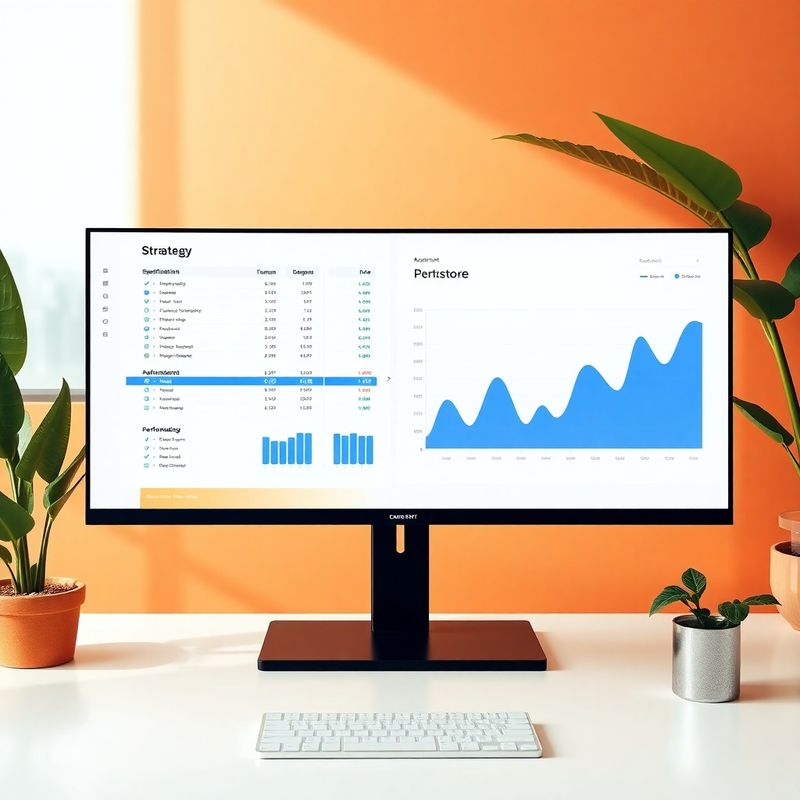 Split-screen workspace showing a written strategy specification next to a backtest performance chart