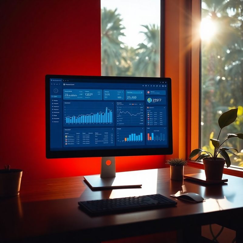 Inkblue-and-warm-white trading dashboard interface displayed on a desktop monitor in a Uganda highland office